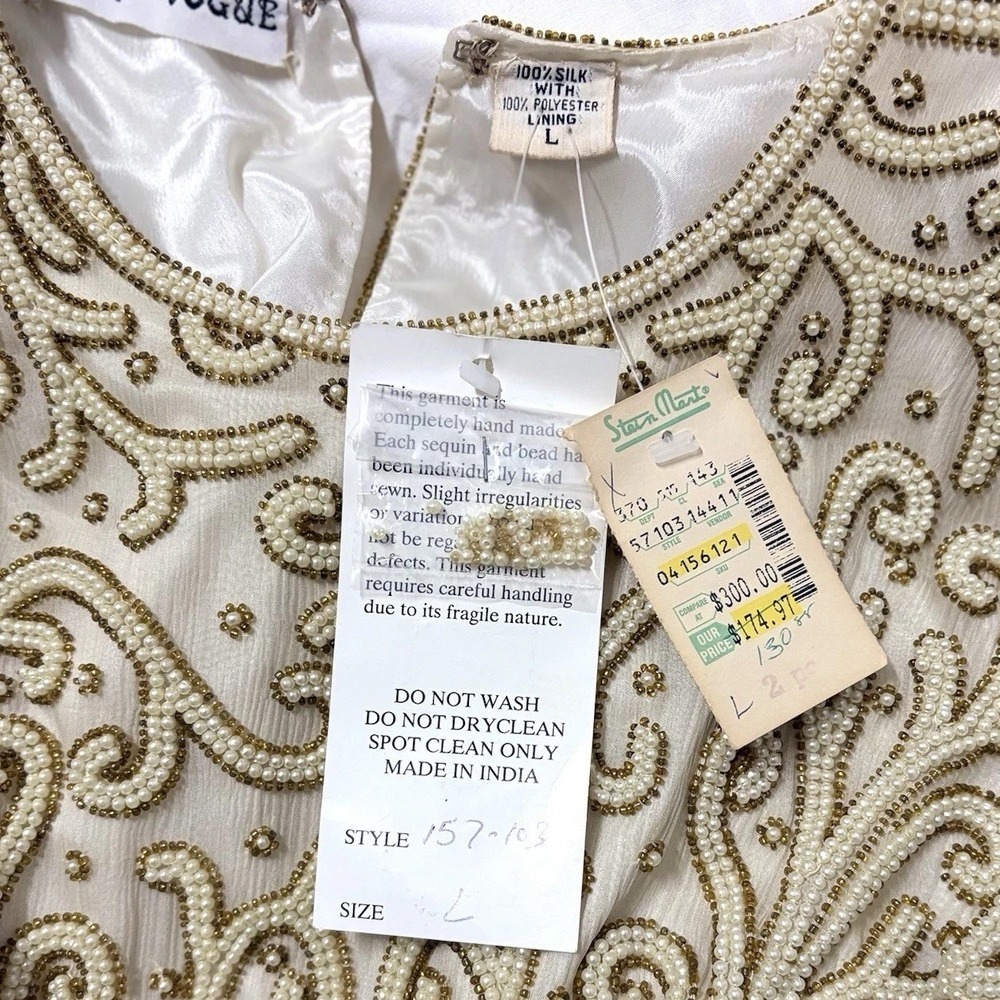 Vintage 80s Beaded Sequin Embellished Top Women's L Silk Party Glam Mob Wife NWT - Picture 5 of 10